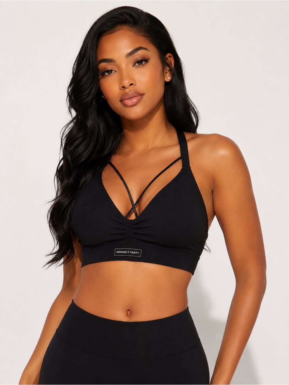 Savage X Fenty Black Strappy Sports Bra Bralette Size XS US 0-2